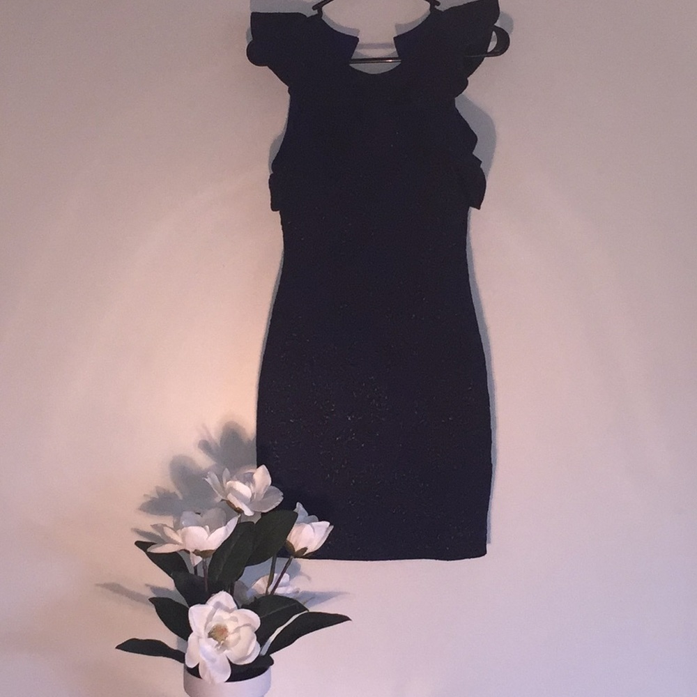 Blue brocade backless cocktail dress